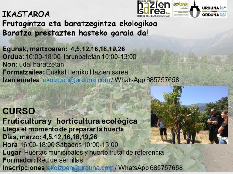 Lee más sobre el artículo Frutagintza eta baratzegintza ekologikoko Ikastaroa / Curso de fruticultura y horticultura ecológica